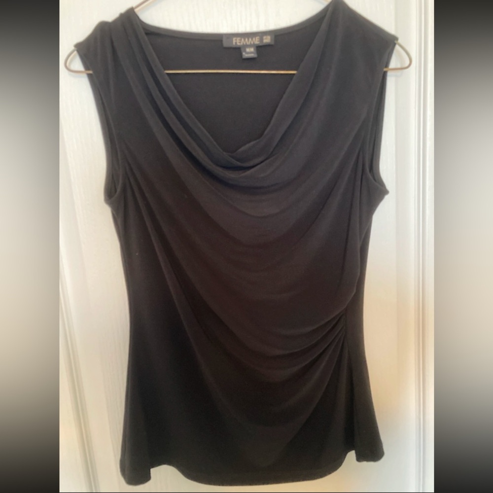 La Femme Elegant Black Draped Blouse
